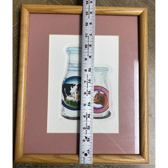 Darlene Hardie Cow Milk Bottle Etching Print Colored Framed Signed‎ Farmhouse - Picture 8 of 11